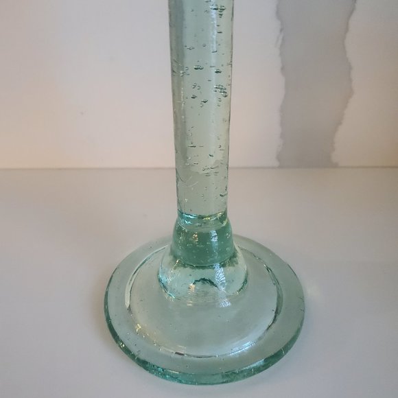 Gorgeous Tall Green Glass Candle Holder / Trinket Dish Handmade Recycled Glass - Picture 6 of 9